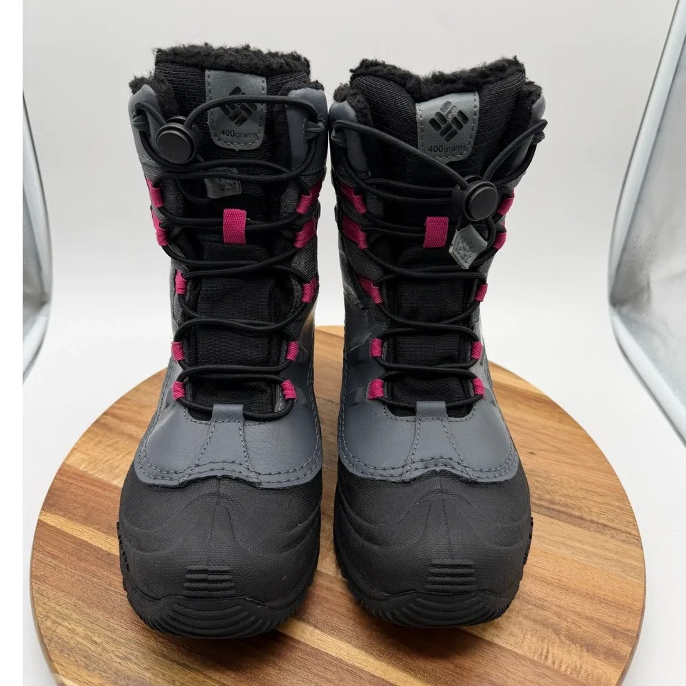 Columbia Youth Size 5 Rope Tow Kruser 2 Waterproof Winter Boots Grey Pink 0771